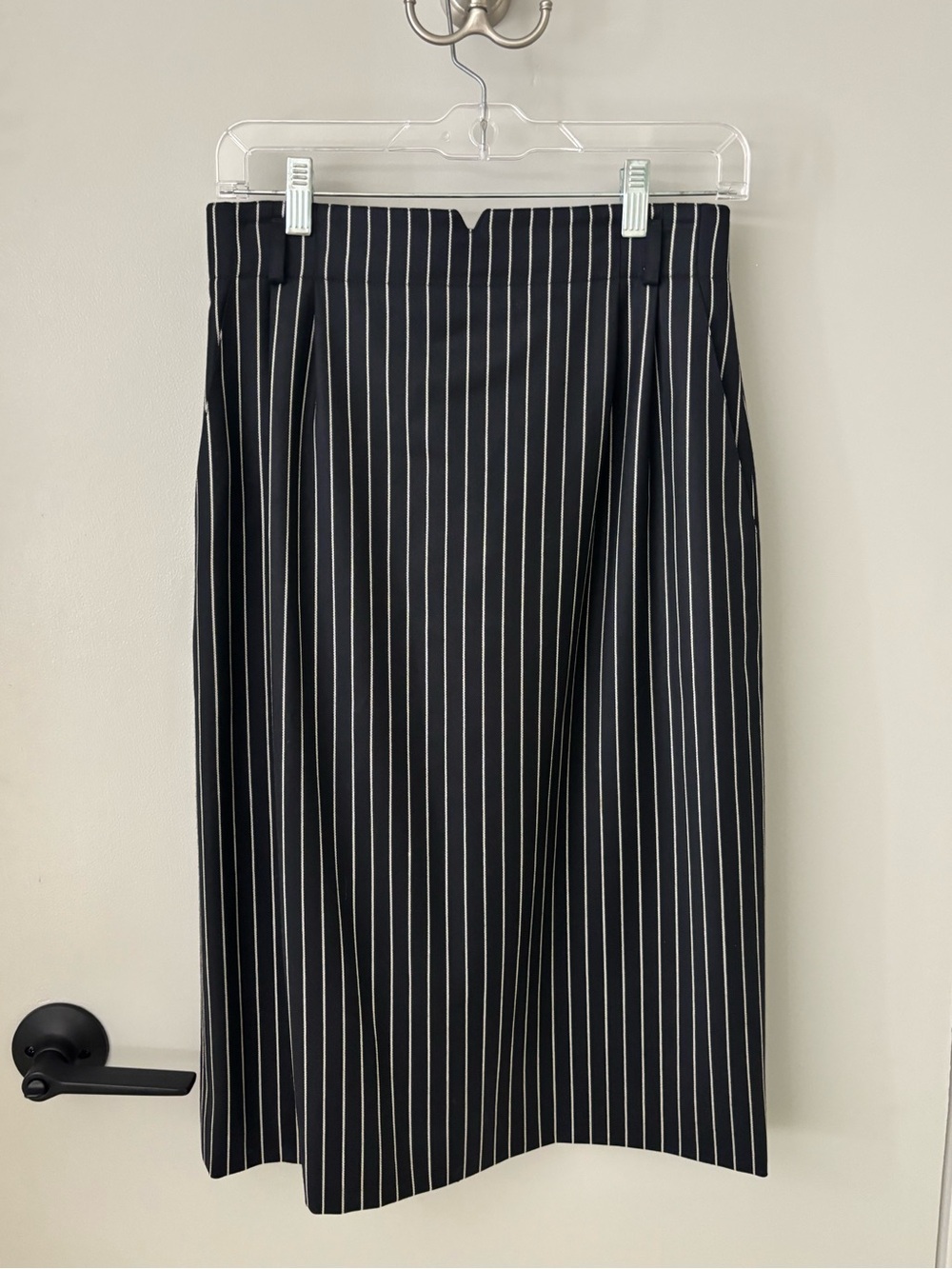 Vintage Escada by Margaretha Ley Black Pinstripe Wool Cashmere Midi Skirt